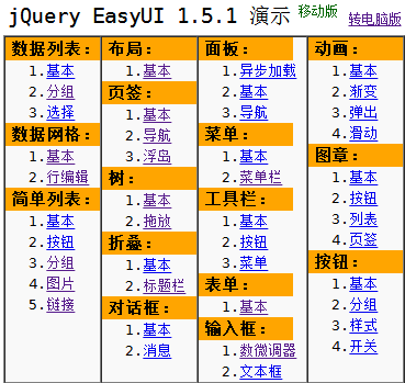 jQueryEasyUI 1.5.1 演示首页2（移动版）
