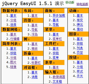 jQueryEasyUI 1.5.1 演示首页2(移动版)