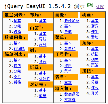 jQueryEasyUI 1.5.4.2 演示首页2（移动版）