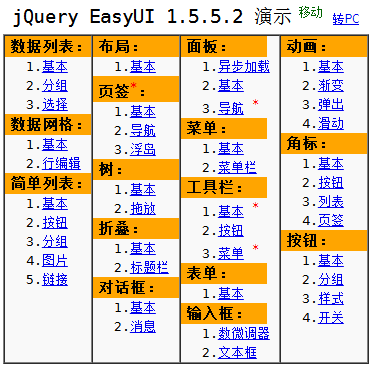 jQueryEasyUI 1.5.5.2 演示首页2（移动版）