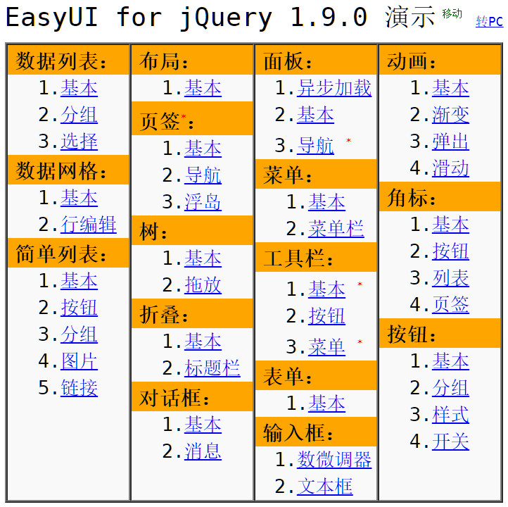 移动版演示：EasyUI for jQuery 1.9.0